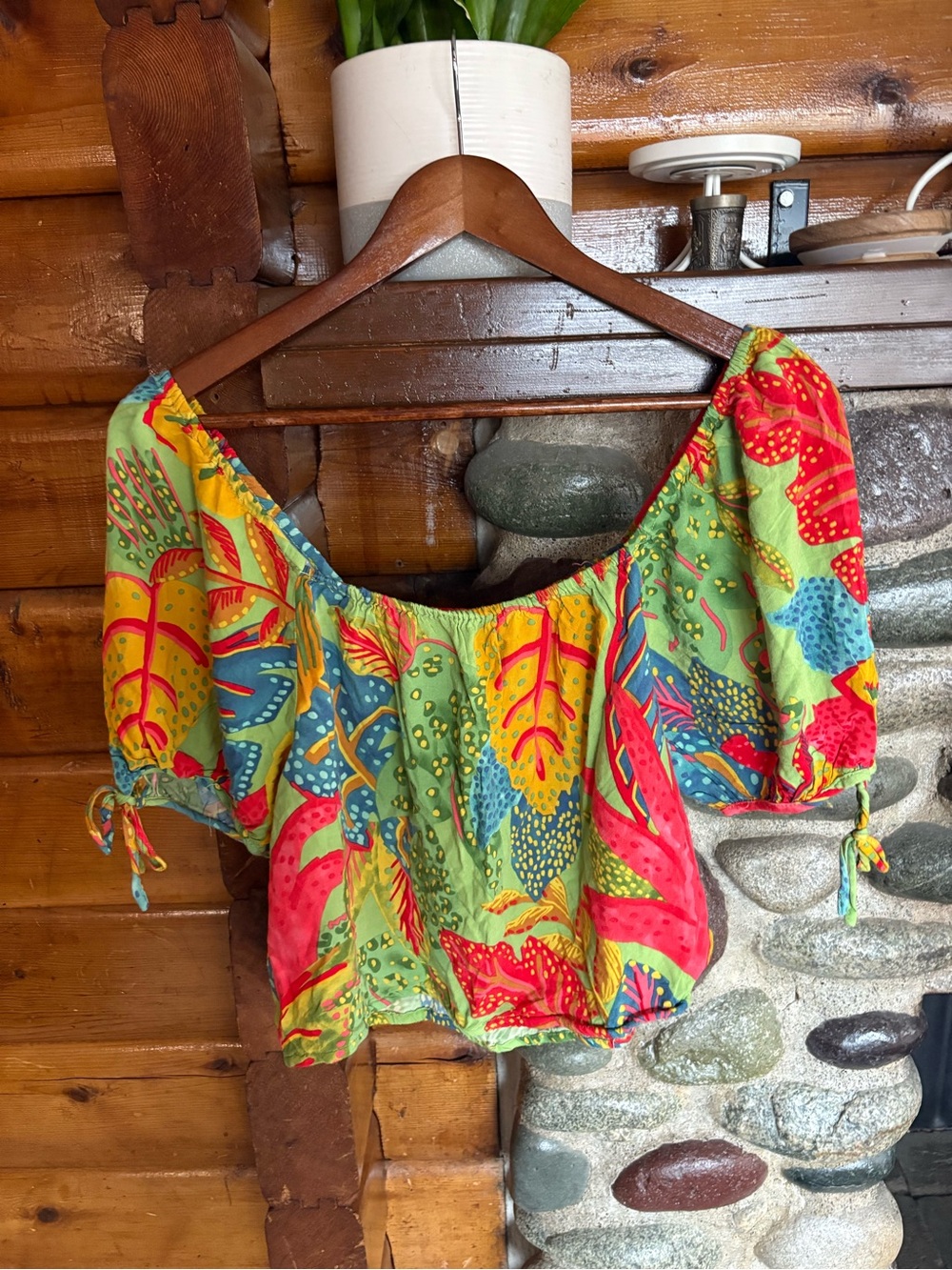 Christian Siriano New York Tropical Floral Puff Sleeve Crop Top M